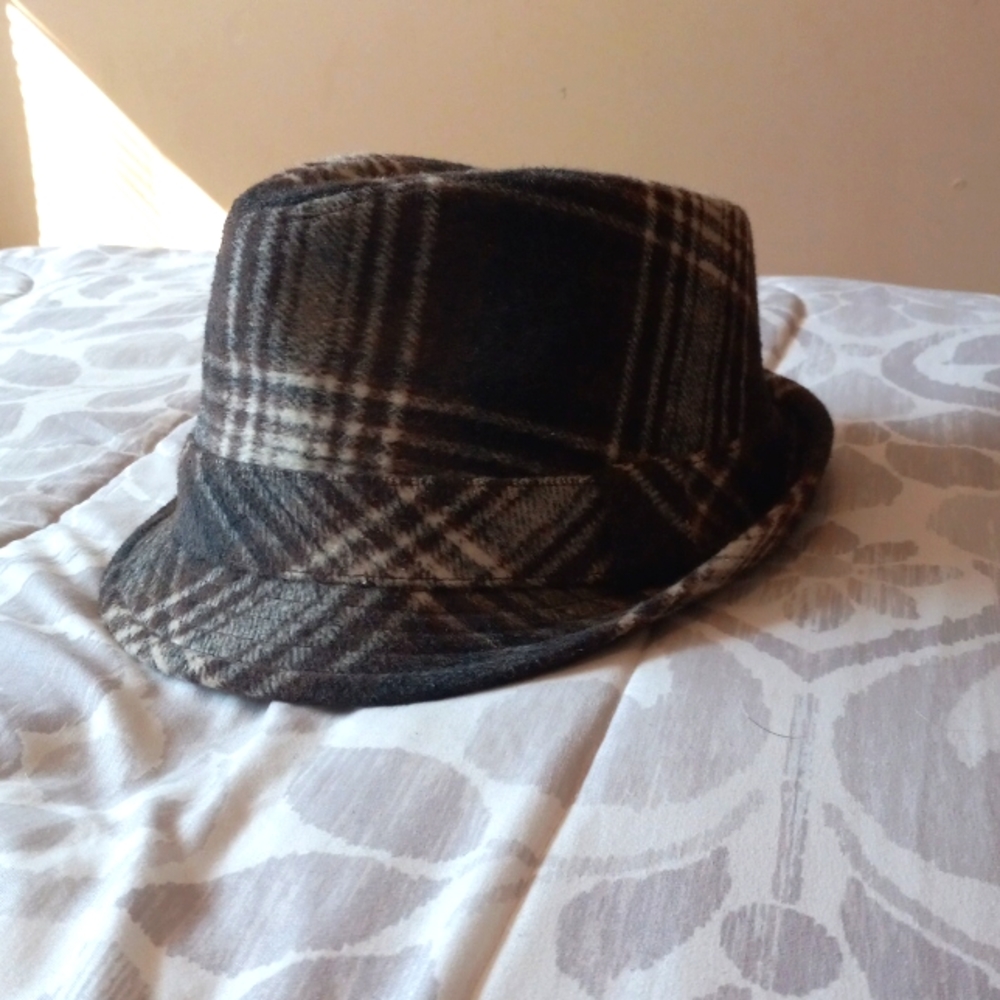 Mens Wool Plaid Fedora - Brown/Grey/Black